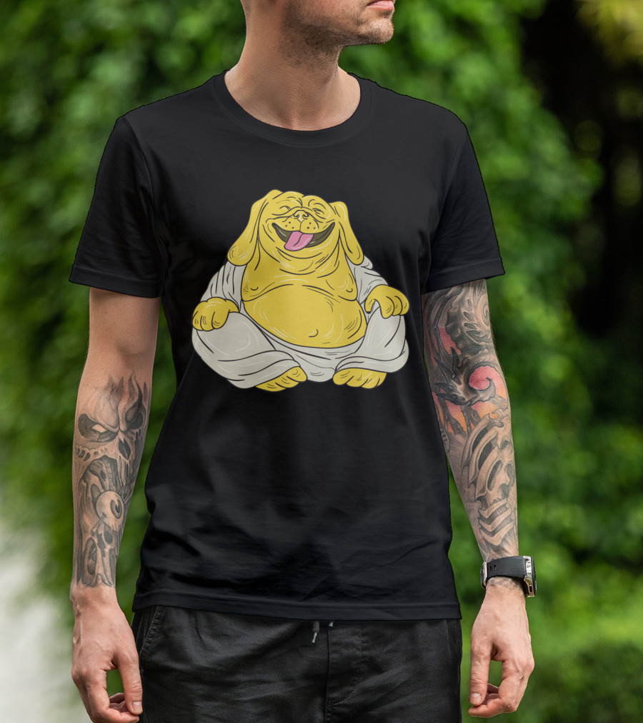 Laughing Bulldog Buddha Sitting In Zen Pose T-Shirt