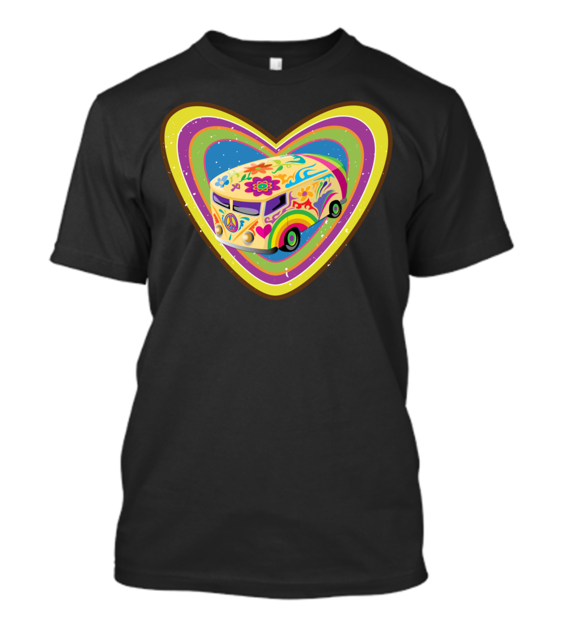 Psychedelic Love Van Heart With Peace And Flower Power T-Shirt