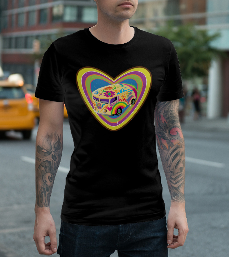 Psychedelic Love Van Heart With Peace And Flower Power T-Shirt