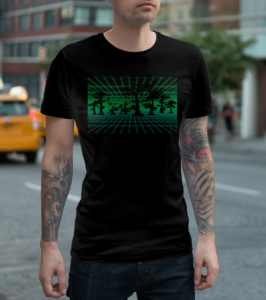 Retro Swamp Neon Grid Forest T-Shirt