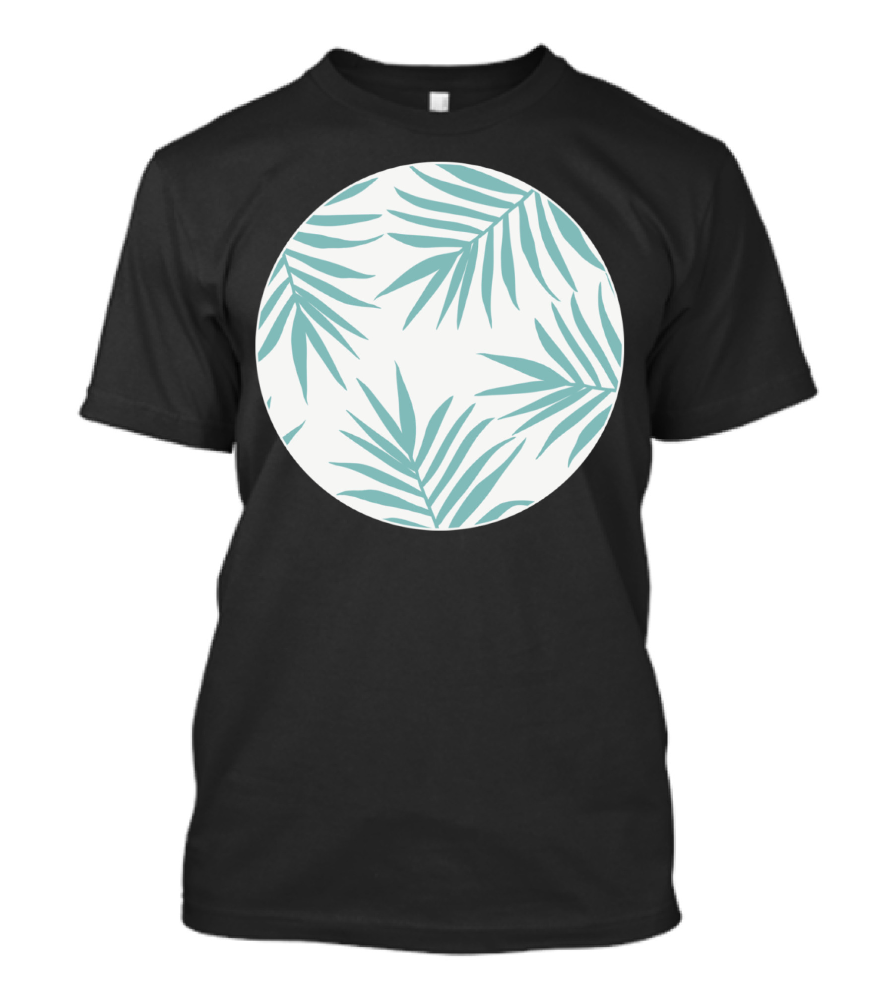 Delicate Green Tropical Leaves Pattern On Light Circular Background T-Shirt