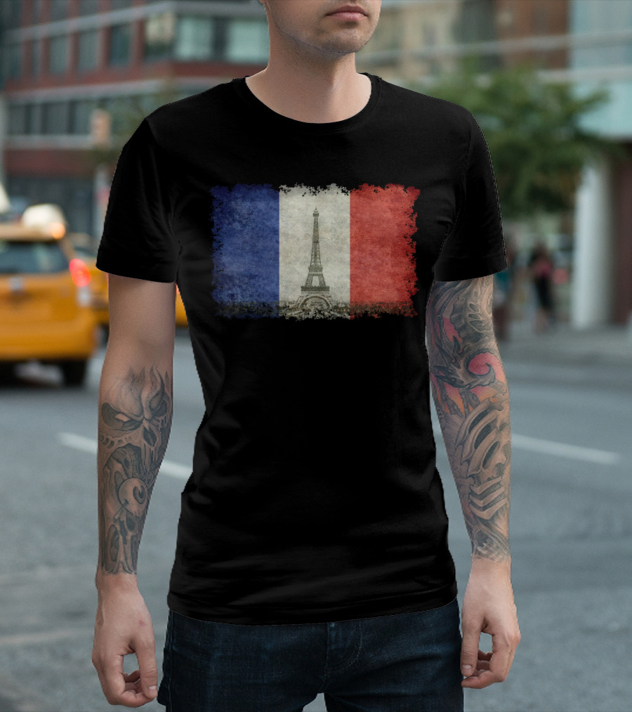 Paris French Flag Eiffel Tower Vintage Flag T-Shirt