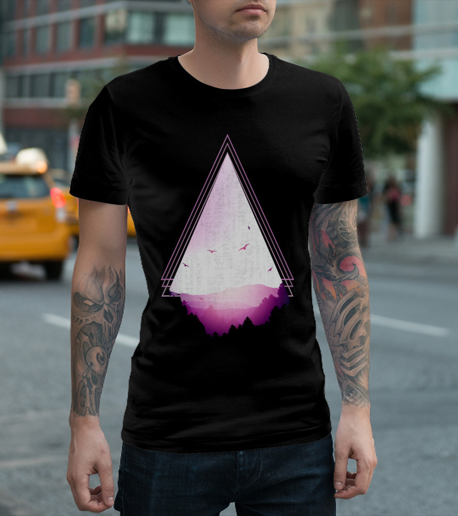 Triangle Nature Life Gradient Forest Birds T-Shirt
