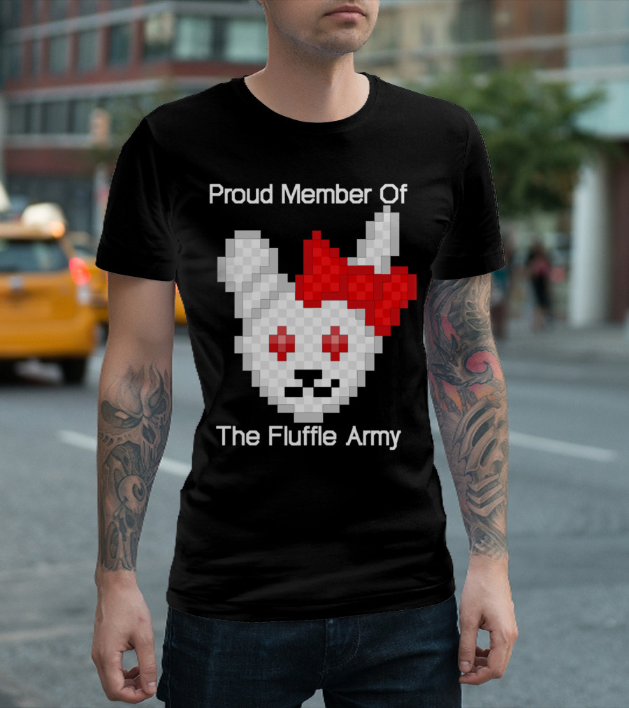 Proud Member of The Fluffle Army Pixel Bunny Badge T-Shirt