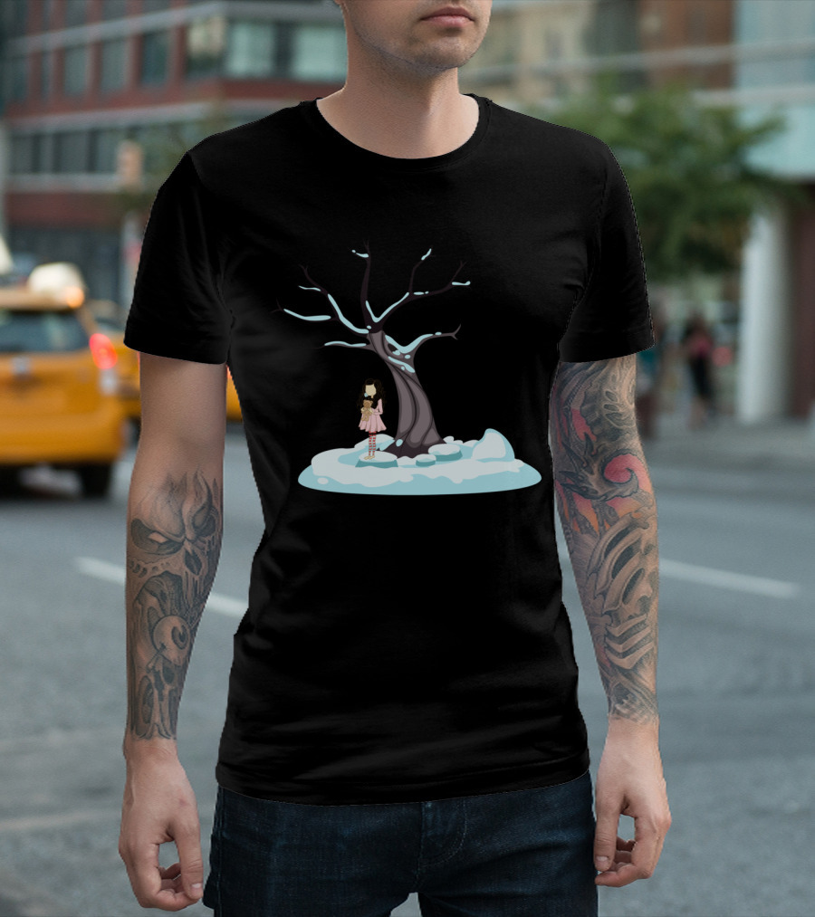 Love Your Child Winter Tree Girl Hugging Teddy Bear T-Shirt