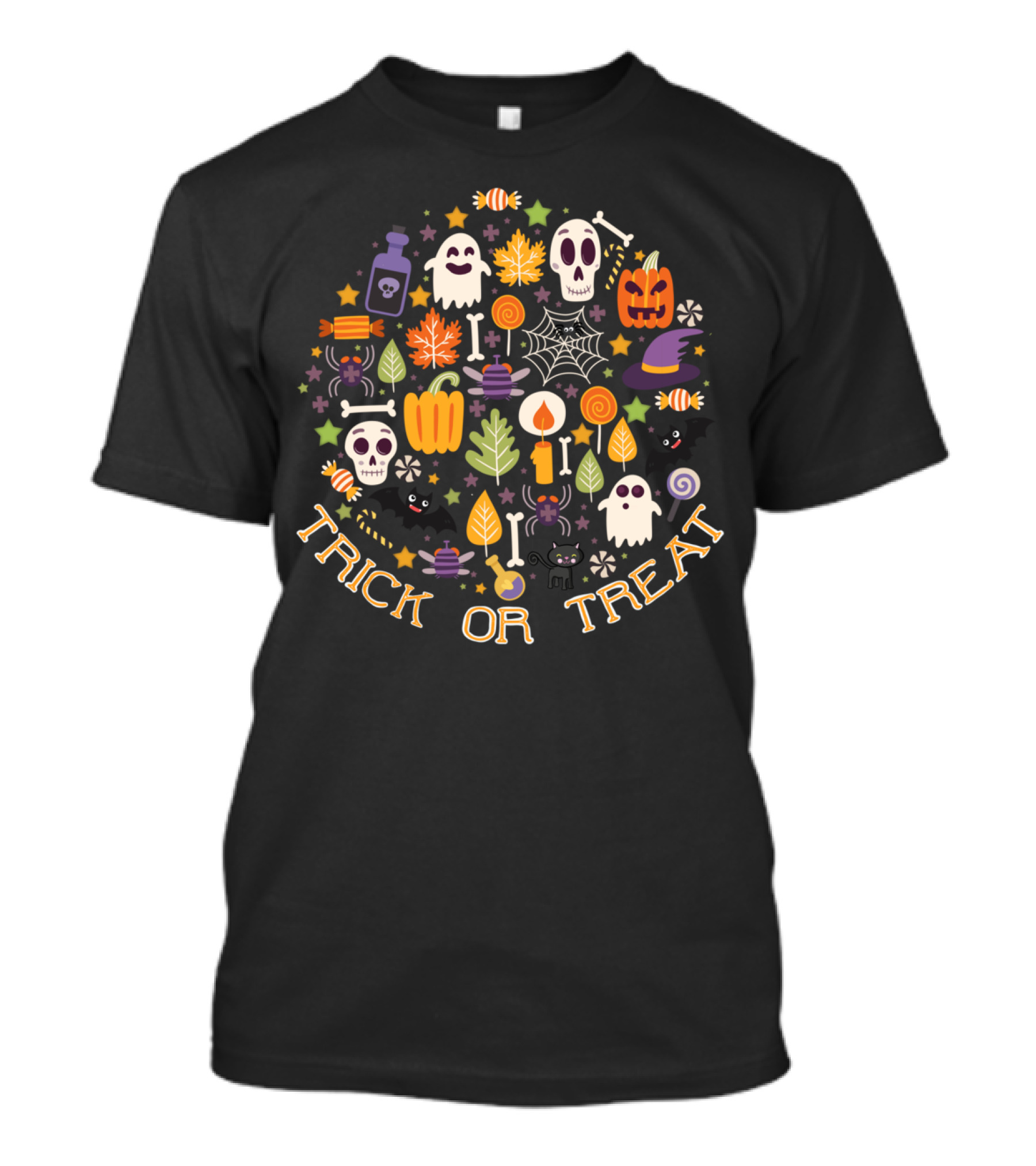 Trick Or Treat Halloween Collage Ghosts Skulls Pumpkins Candy и T-Shirt
