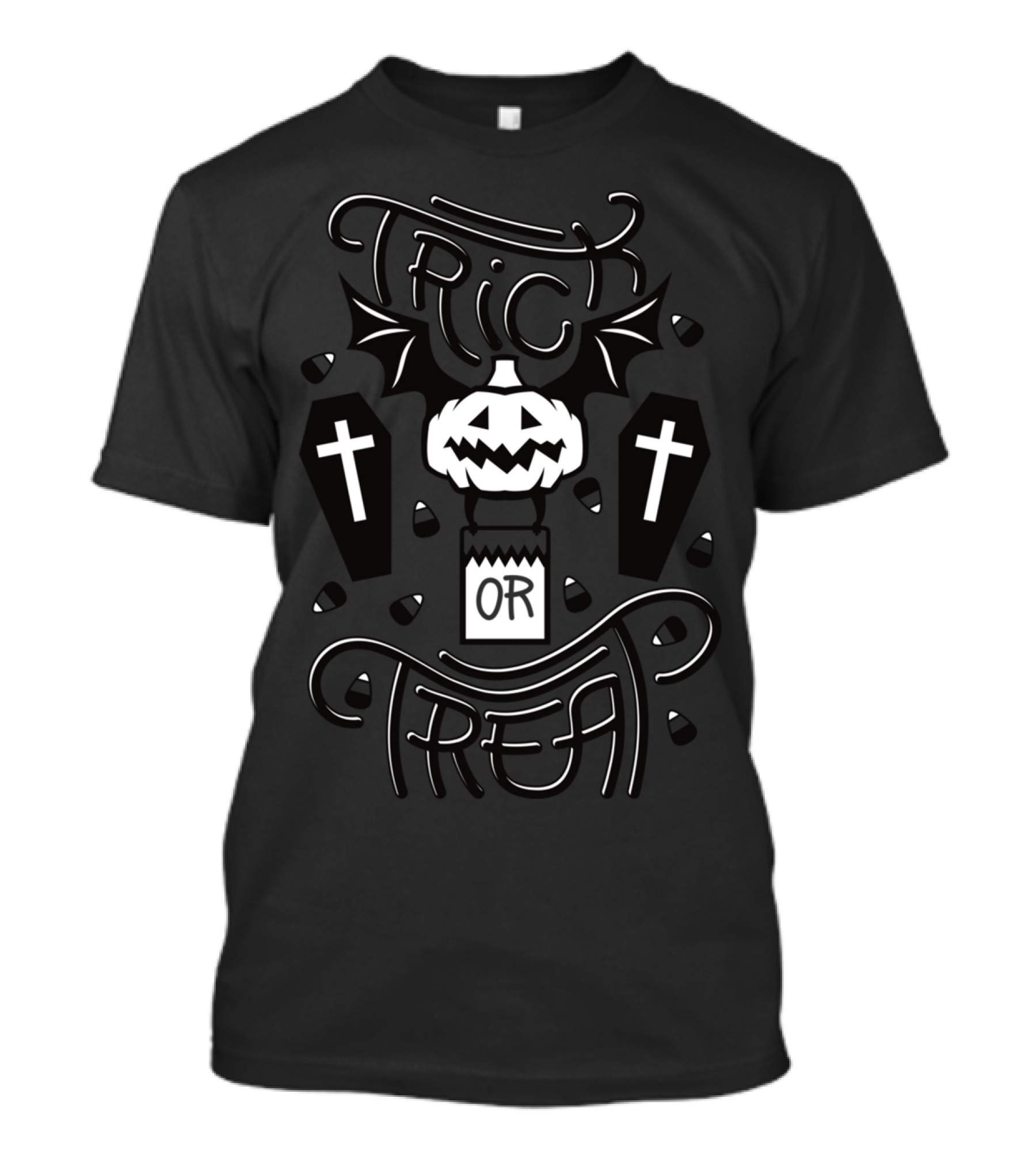 Trick Or Treat Retro Halloween Pumpkin Coffins And Candy T-Shirt