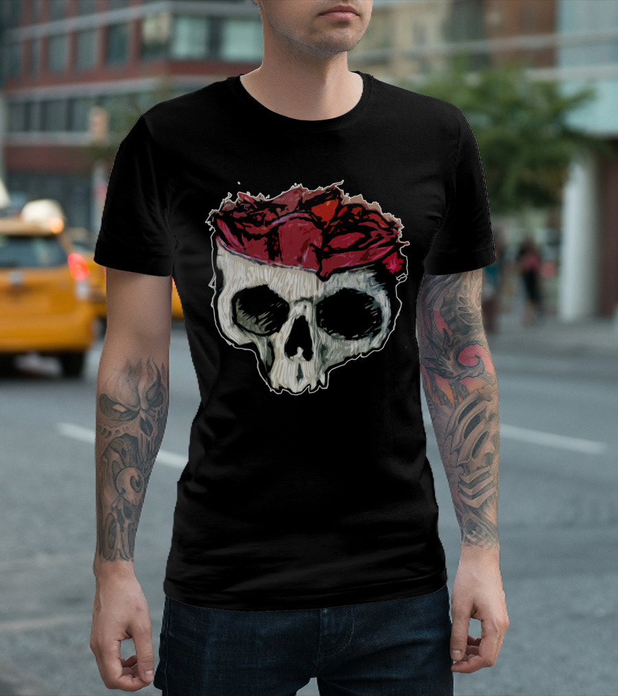 Skull And Rose Petals GlenLew Dark Artistic T-Shirt