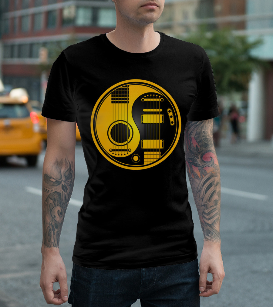 Yin Yang Yellow And Black Acoustic Electric Guitar T-Shirt