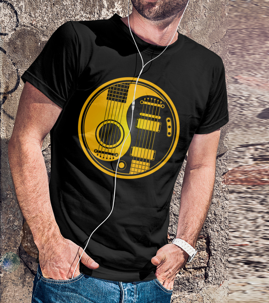 Yin Yang Yellow And Black Acoustic Electric Guitar T-Shirt