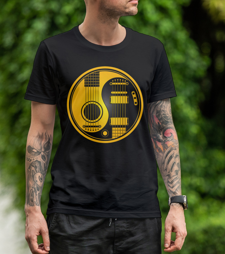 Yin Yang Yellow And Black Acoustic Electric Guitar T-Shirt