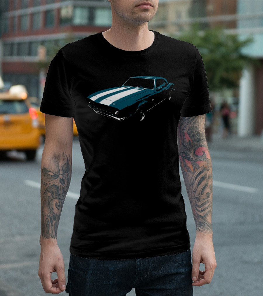 Parked Muscle Car Vintage Mustang Racing Stripes T-Shirt