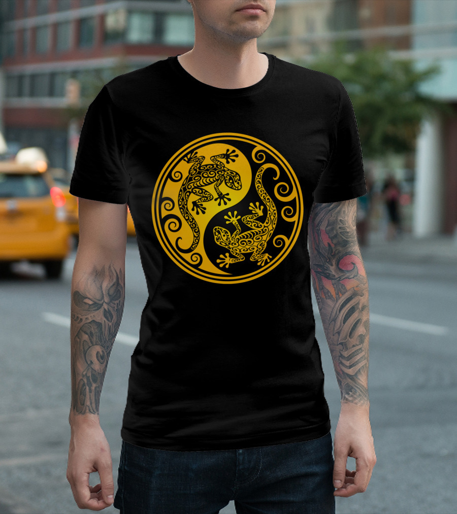 Yellow And Black Yin Yang Geckos Spiral T-Shirt