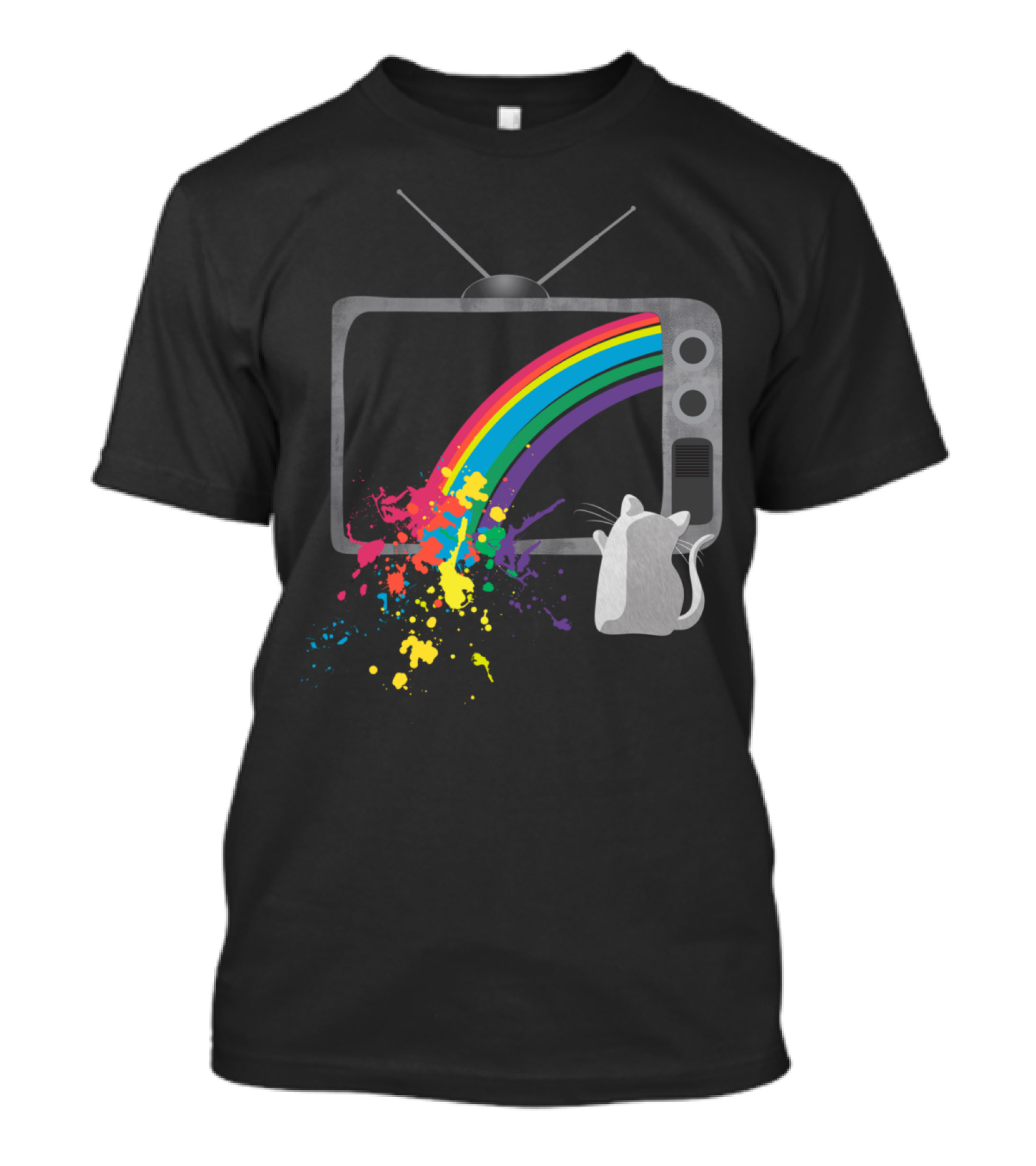Retro TV Rainbow Splash With Cat T-Shirt