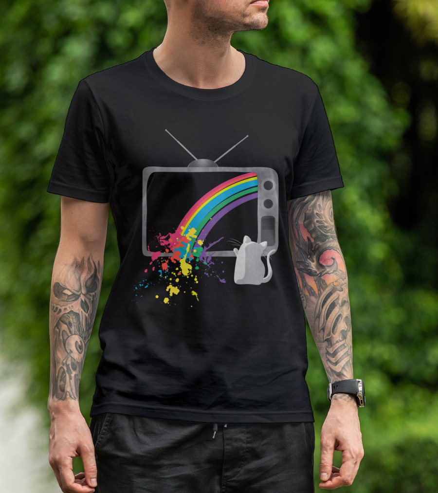 Retro TV Rainbow Splash With Cat T-Shirt