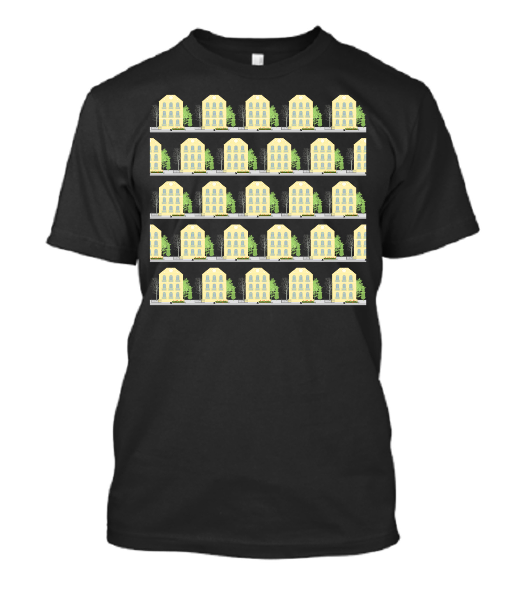Yellow Houses Pattern Rows T-Shirt