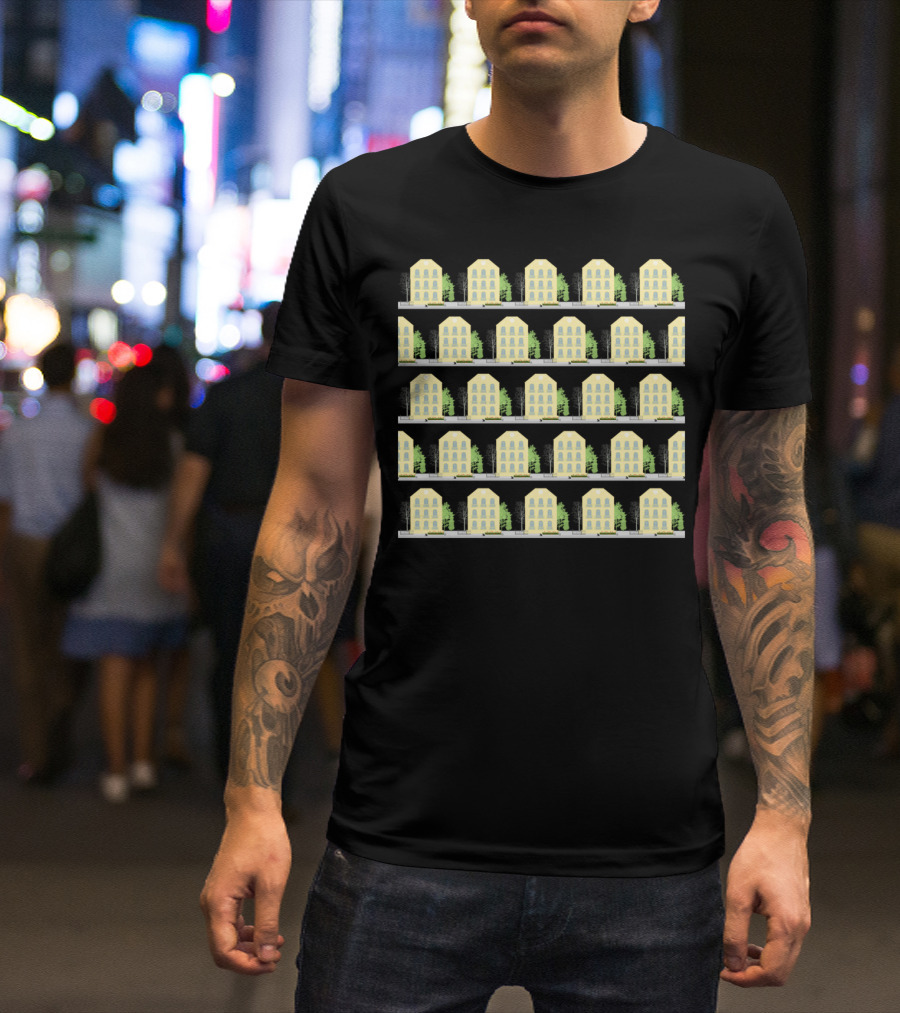 Yellow Houses Pattern Rows T-Shirt