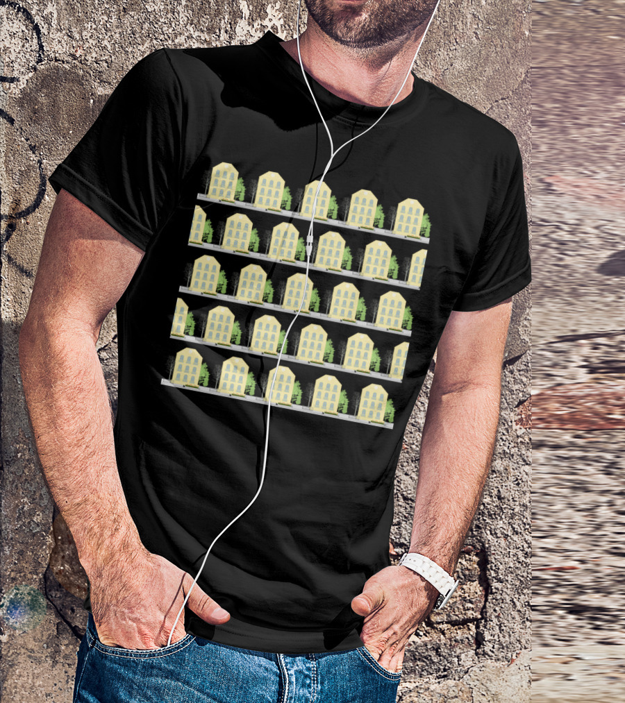 Yellow Houses Pattern Rows T-Shirt