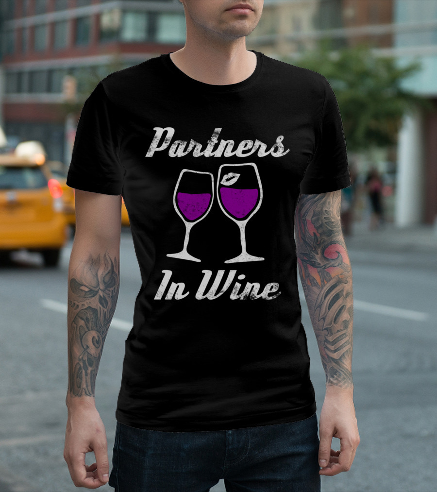 Partners In Wine Glasses With Purple Drink And Lip Print T-Shirt