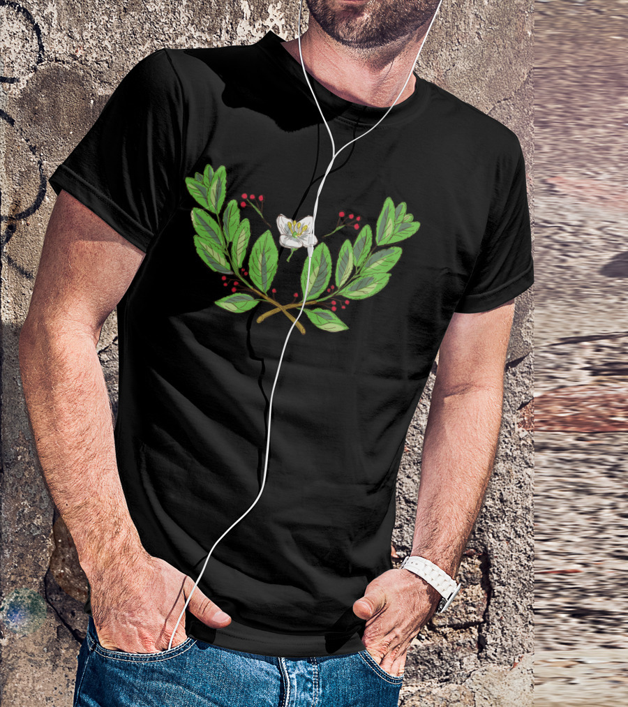 Yerba Mate Leaf Flower Fruit Botanical Drawing T-Shirt