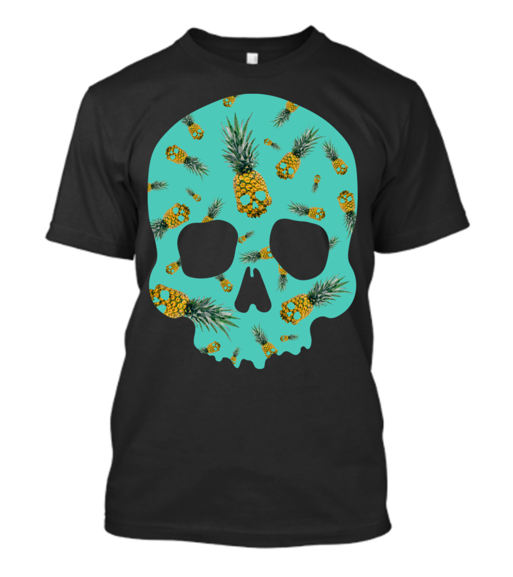 Skull Pineapple Pattern On Teal Background T-Shirt