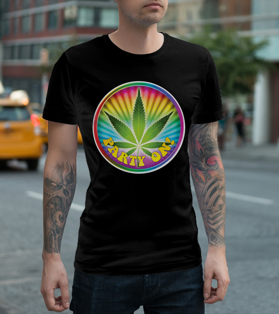 Party On Cannabis Rainbow Leaf T-Shirt