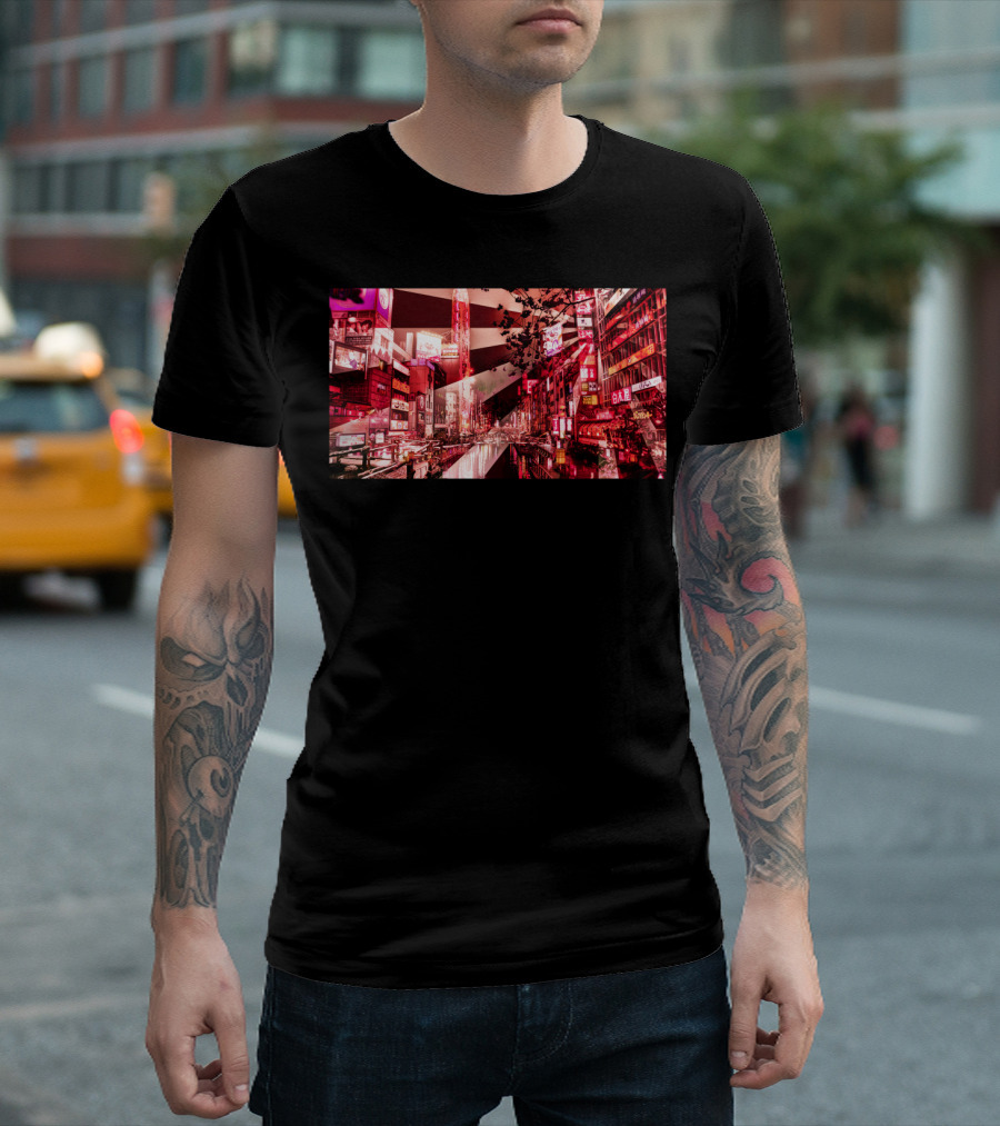 Not Kawaii Neon Cityscape Japanese Signs and Cherry Blossoms T-Shirt