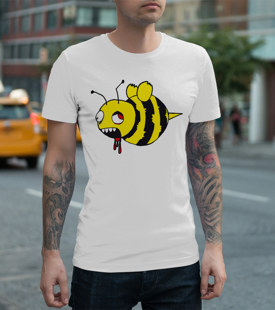 Return Of The Living Zombee Striped Blood-Dripping Cartoon Character T-Shirt