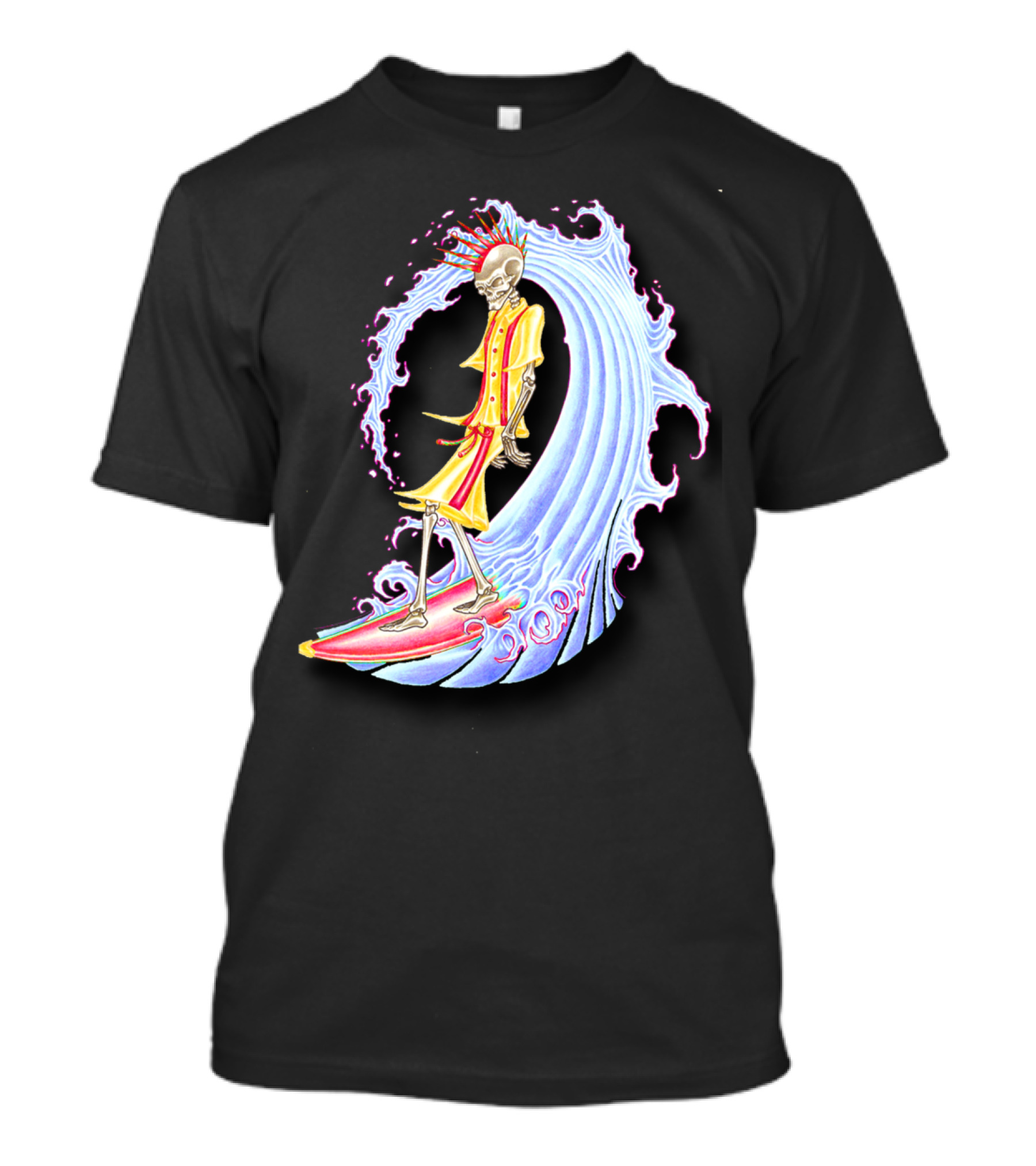 Skull Surfer Skeleton Riding Wave T-Shirt
