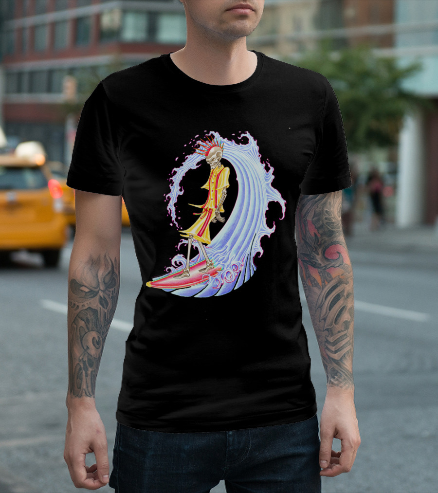 Skull Surfer Skeleton Riding Wave T-Shirt