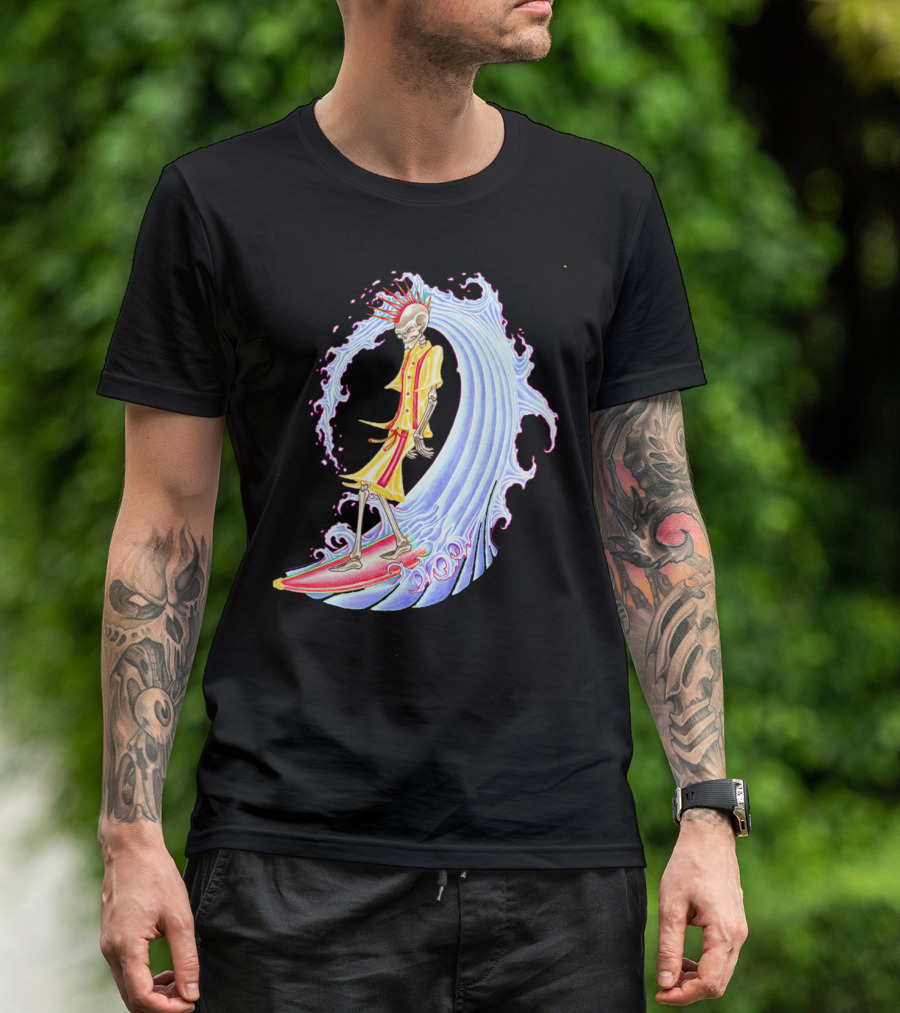 Skull Surfer Skeleton Riding Wave T-Shirt