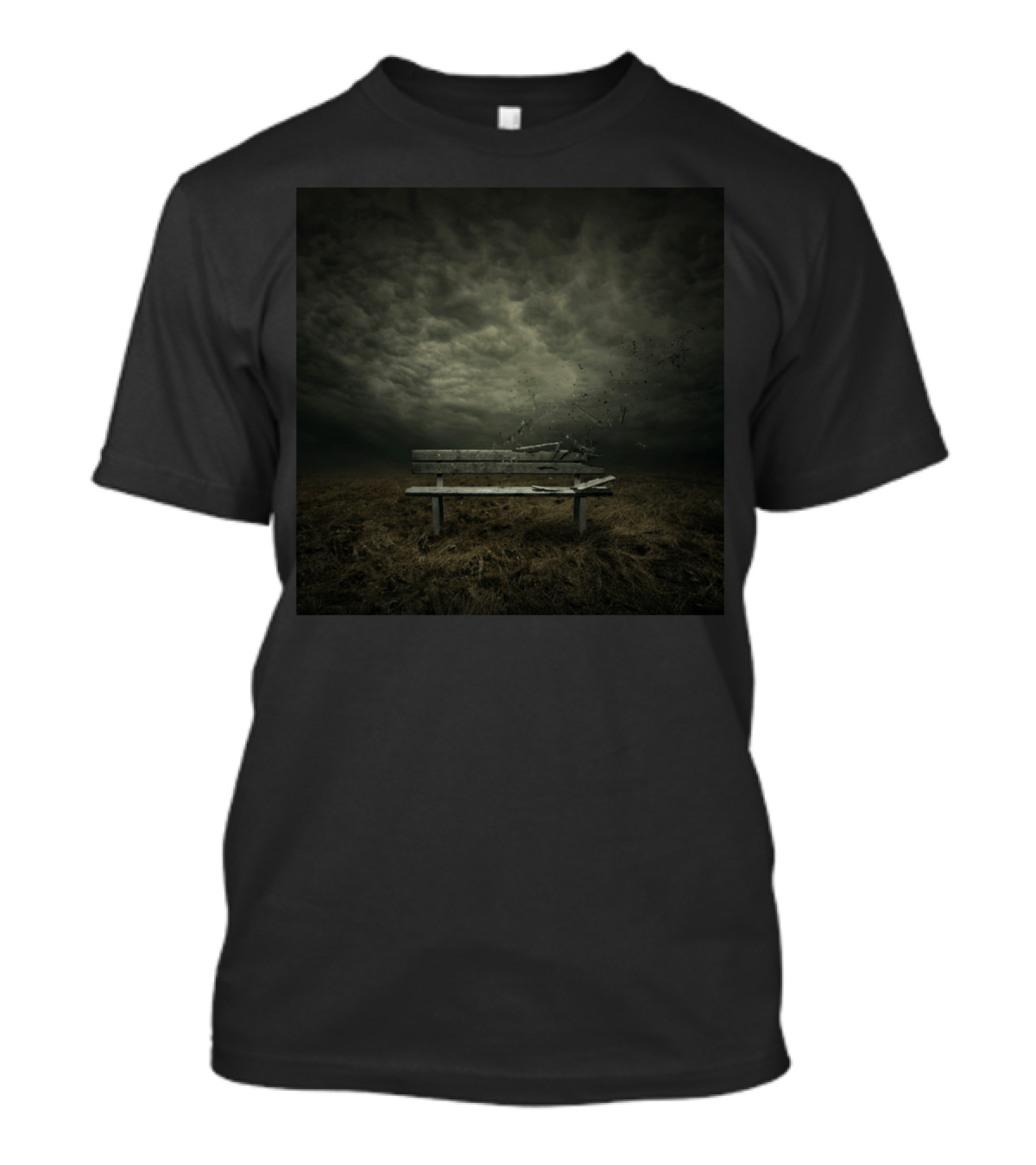 Disintegrating Bench Under Ominous Sky With Passing T-Shirt