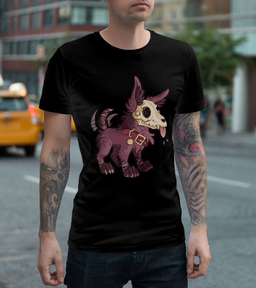 SkullPuppy Leather Collar Dripping Tongue Skeleton Face T-Shirt