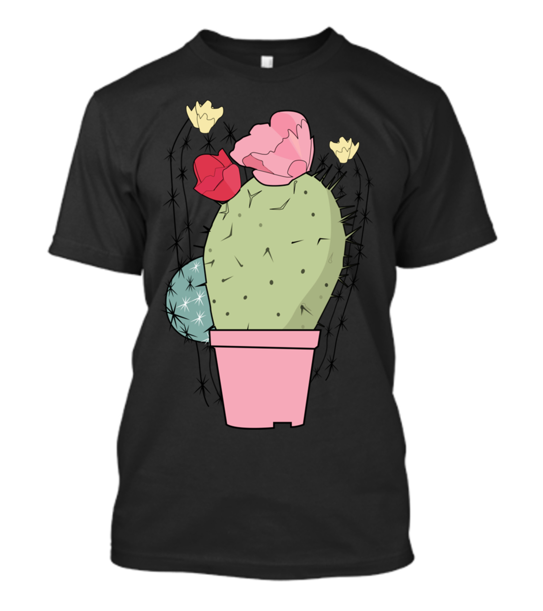 Pastel Cactus In Pink Pot With Flowers T-Shirt