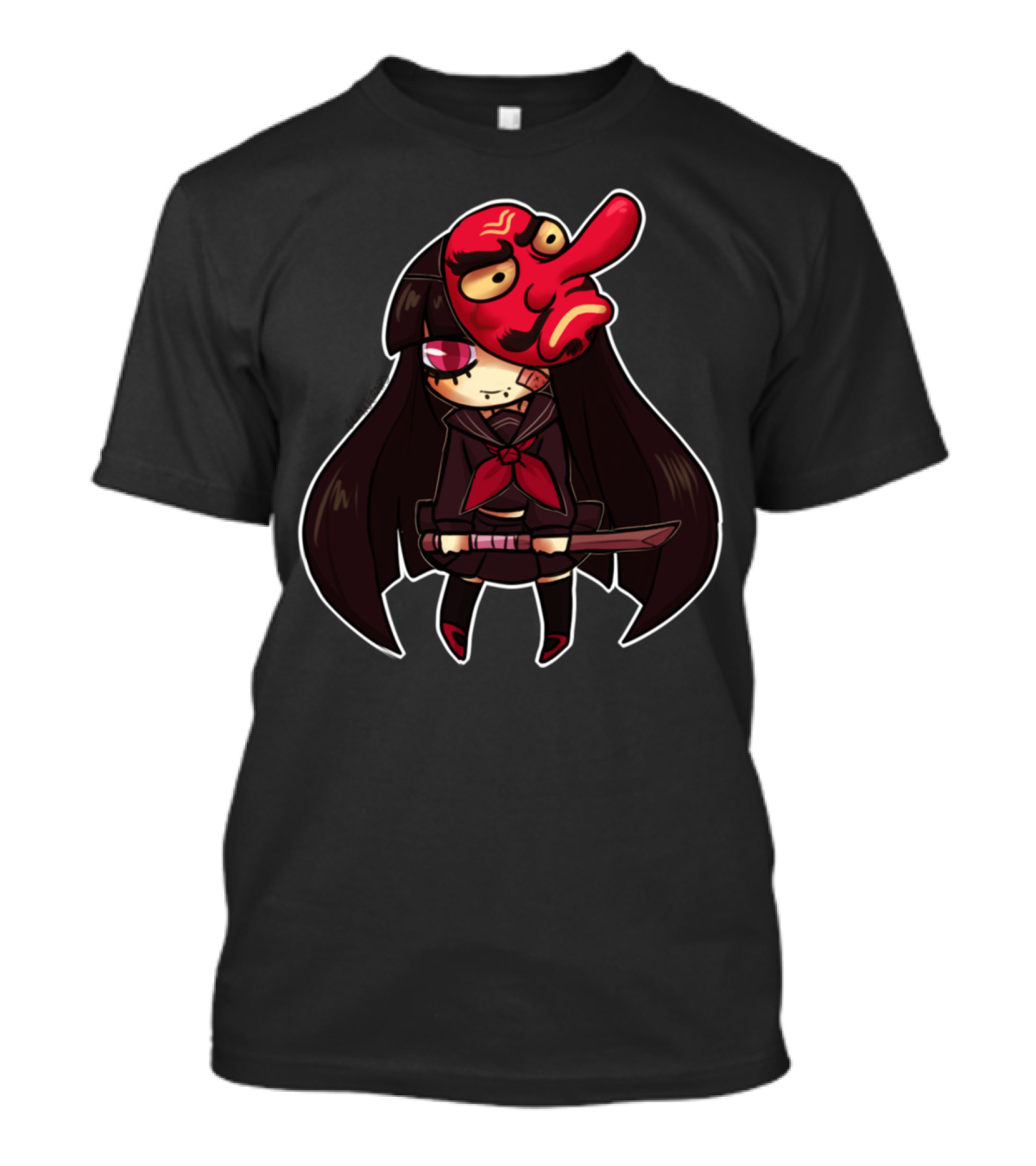 Tengu Girl Anime Character With Red Mask And Sword T-Shirt