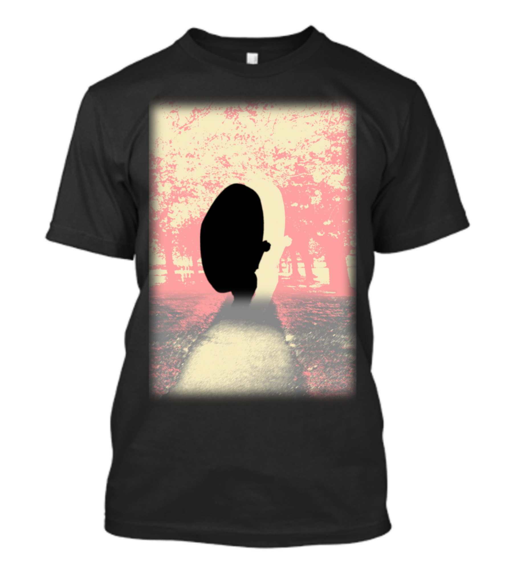 Pastel Tone And Black Shadow Forest Path Contrast T-Shirt