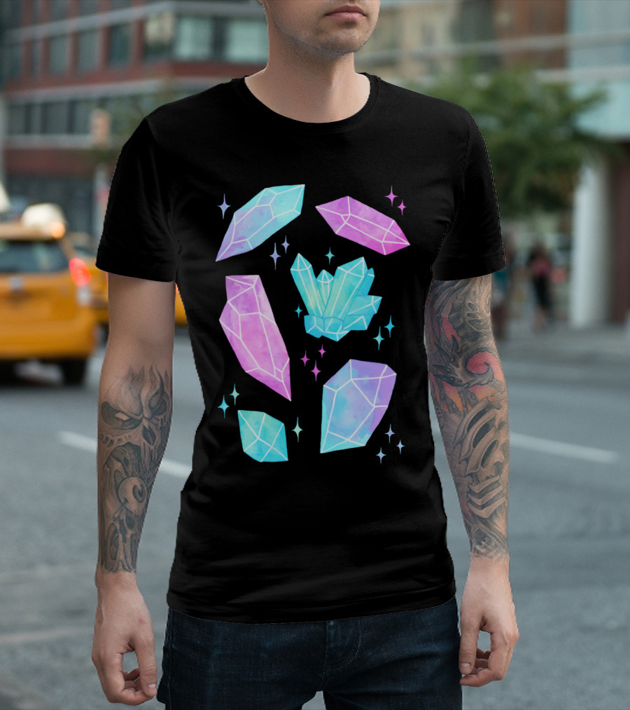 Pastel Watercolor Crystals Quartz Gemstones Galaxy Sparkle T-Shirt