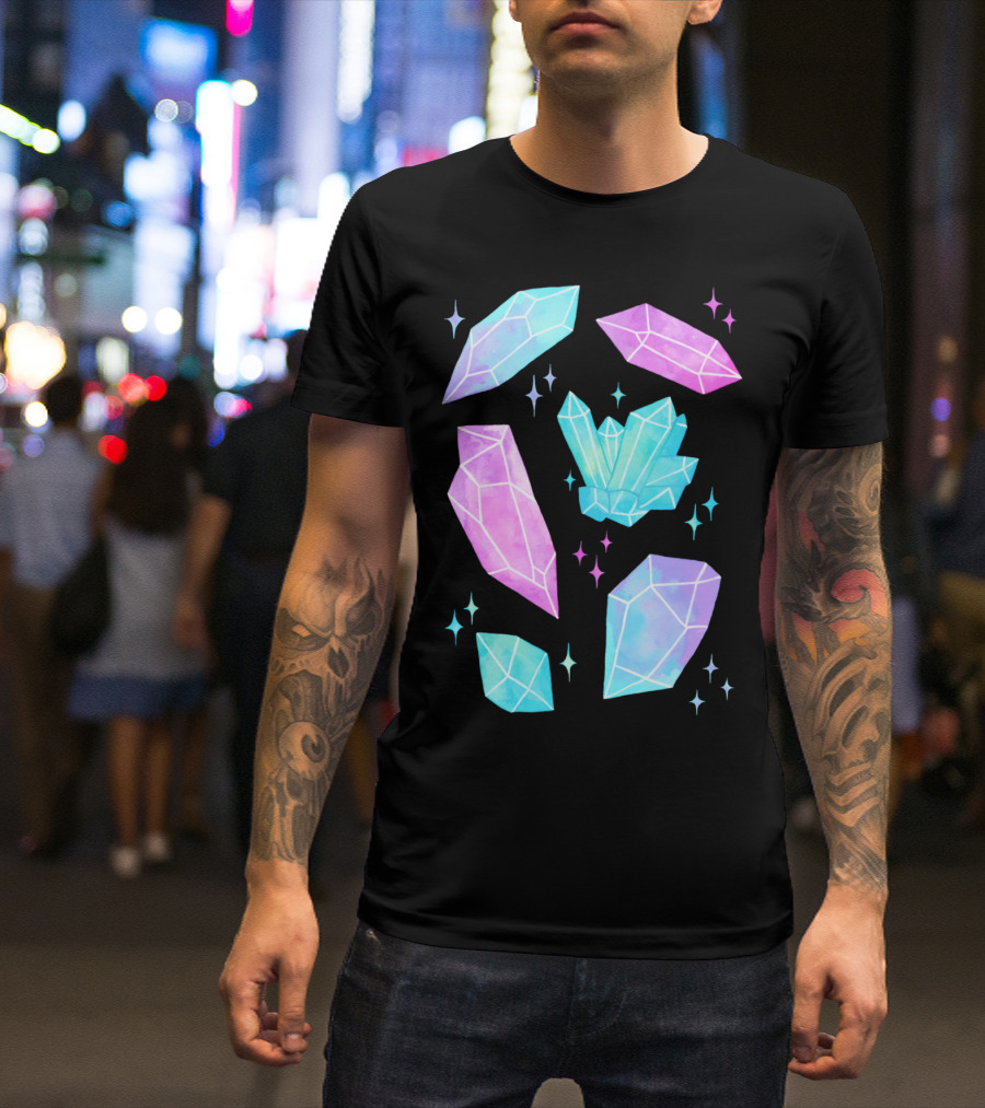 Pastel Watercolor Crystals Quartz Gemstones Galaxy Sparkle T-Shirt