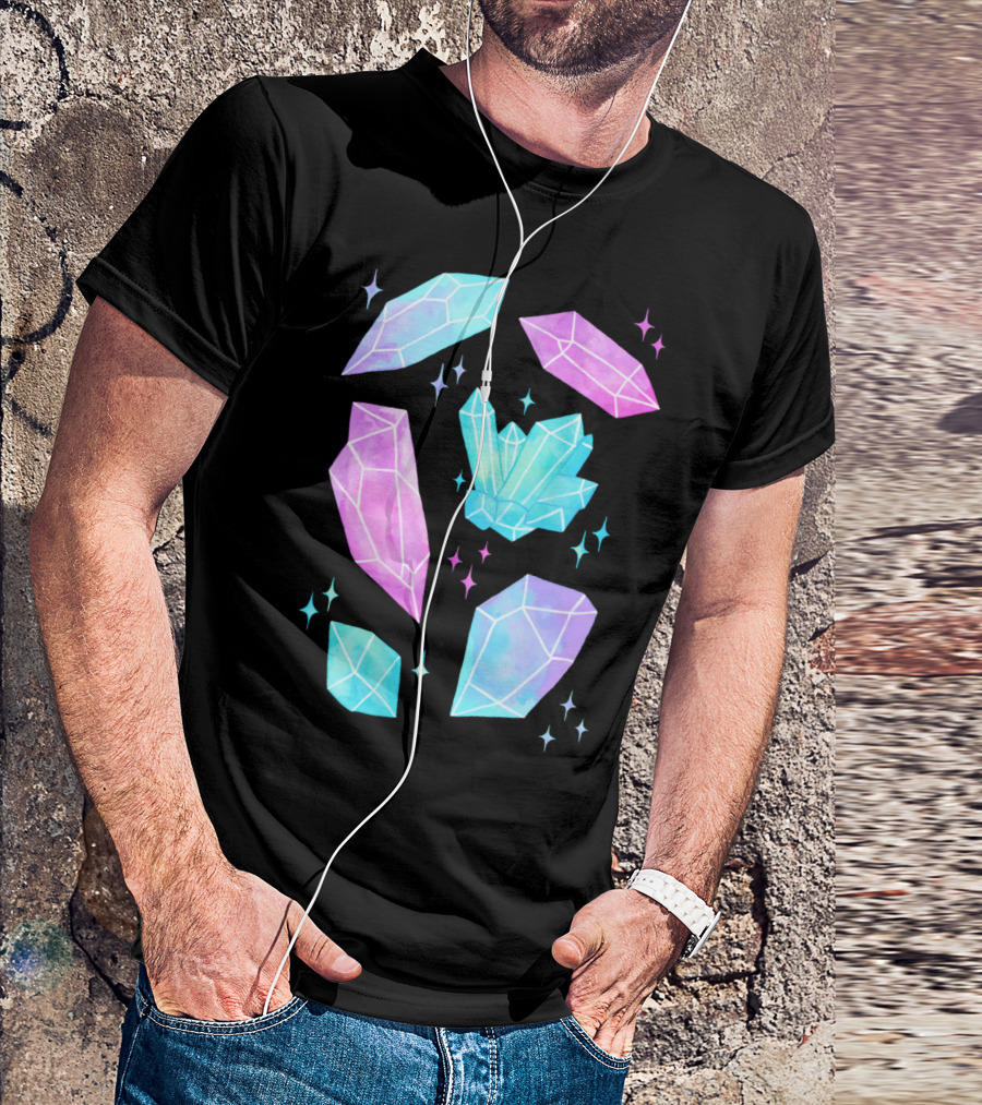 Pastel Watercolor Crystals Quartz Gemstones Galaxy Sparkle T-Shirt