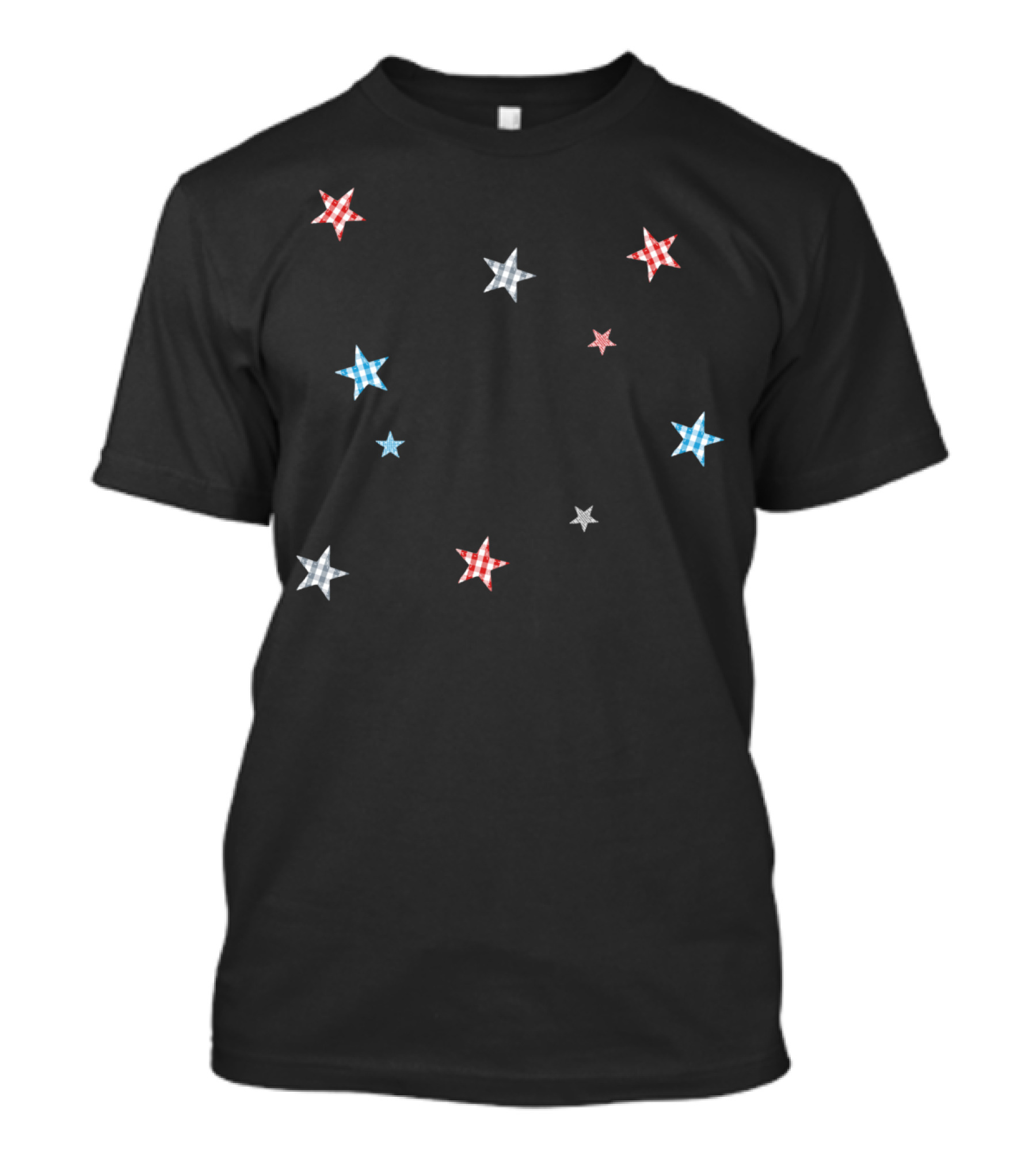 Patchwork Stars Gingham Pattern Red Blue Gray T-Shirt