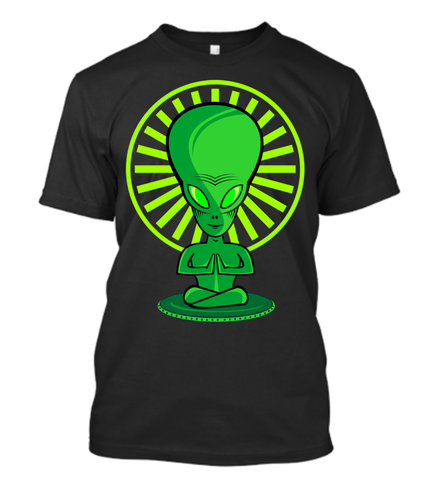 YOGA ALIEN MEDITATION POSE WITH HALO AND GREEN SKIN T-Shirt