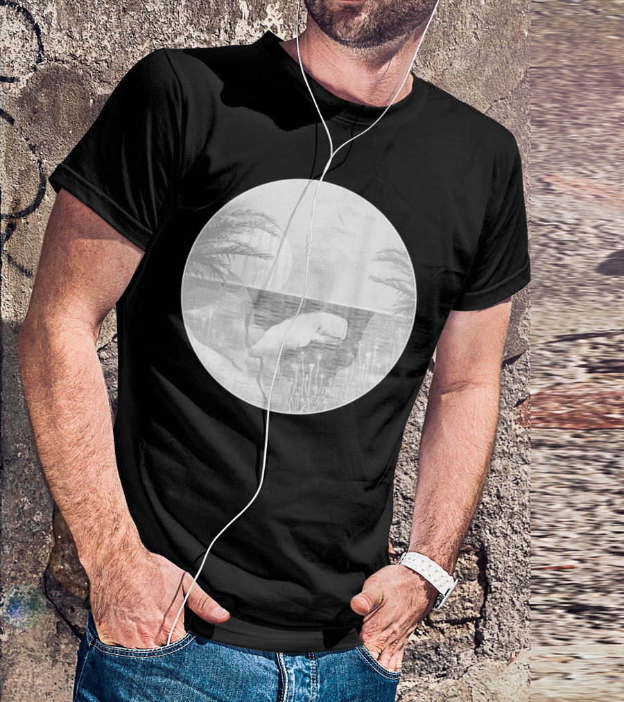 Tropical Black And White Whale With Palm Trees And Sunset T-Shirt