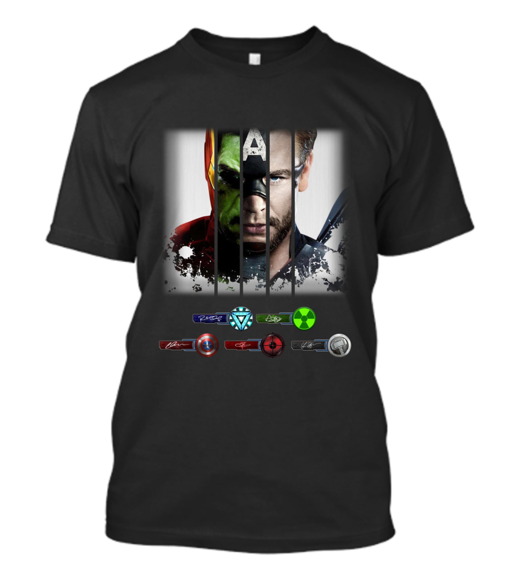 MARVEL Iron Man Hulk Captain America Wolverine Black Widow Hero Symbols T-Shirt