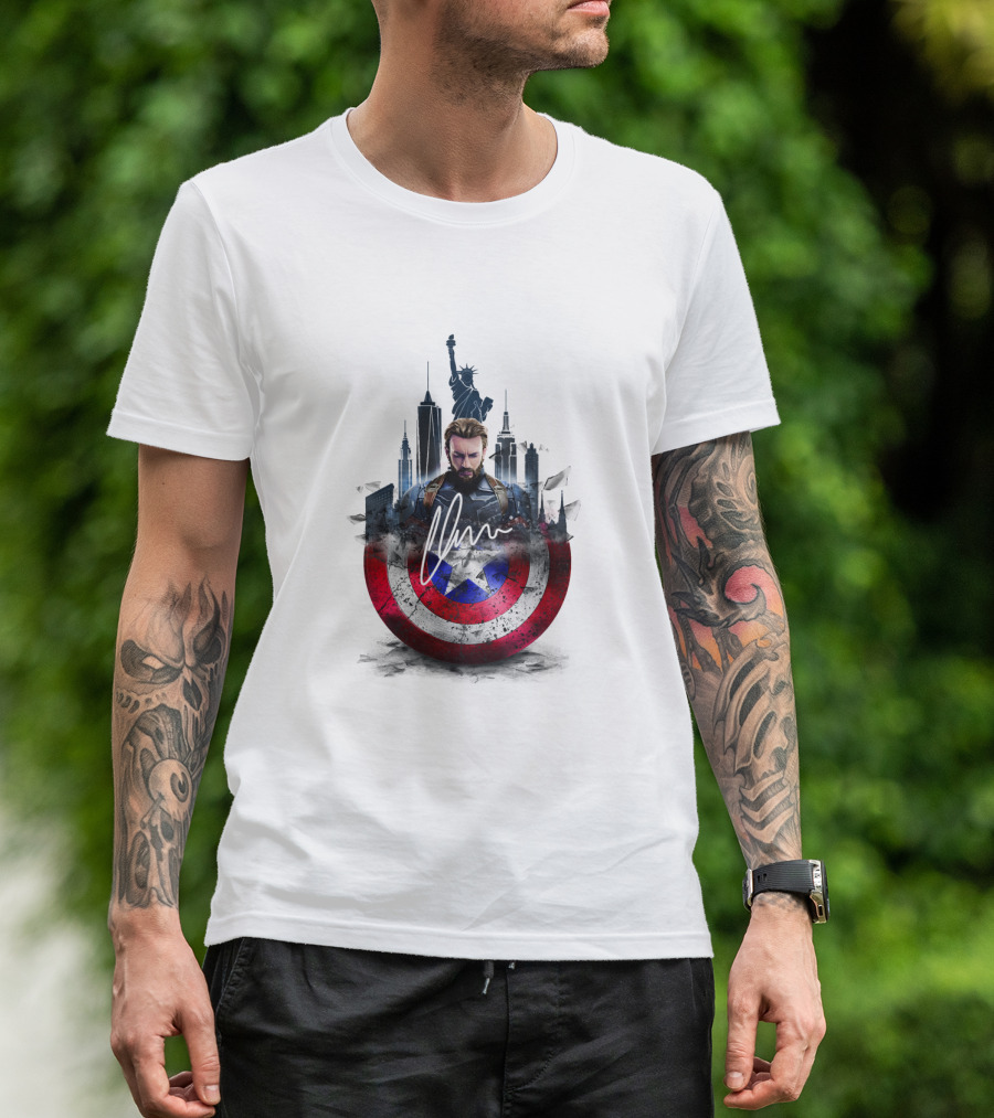 Captain America Shield New York City Skyline Heroic T-Shirt