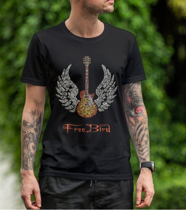 Free Bird Guitar Wings Phrase Art T-Shirt
