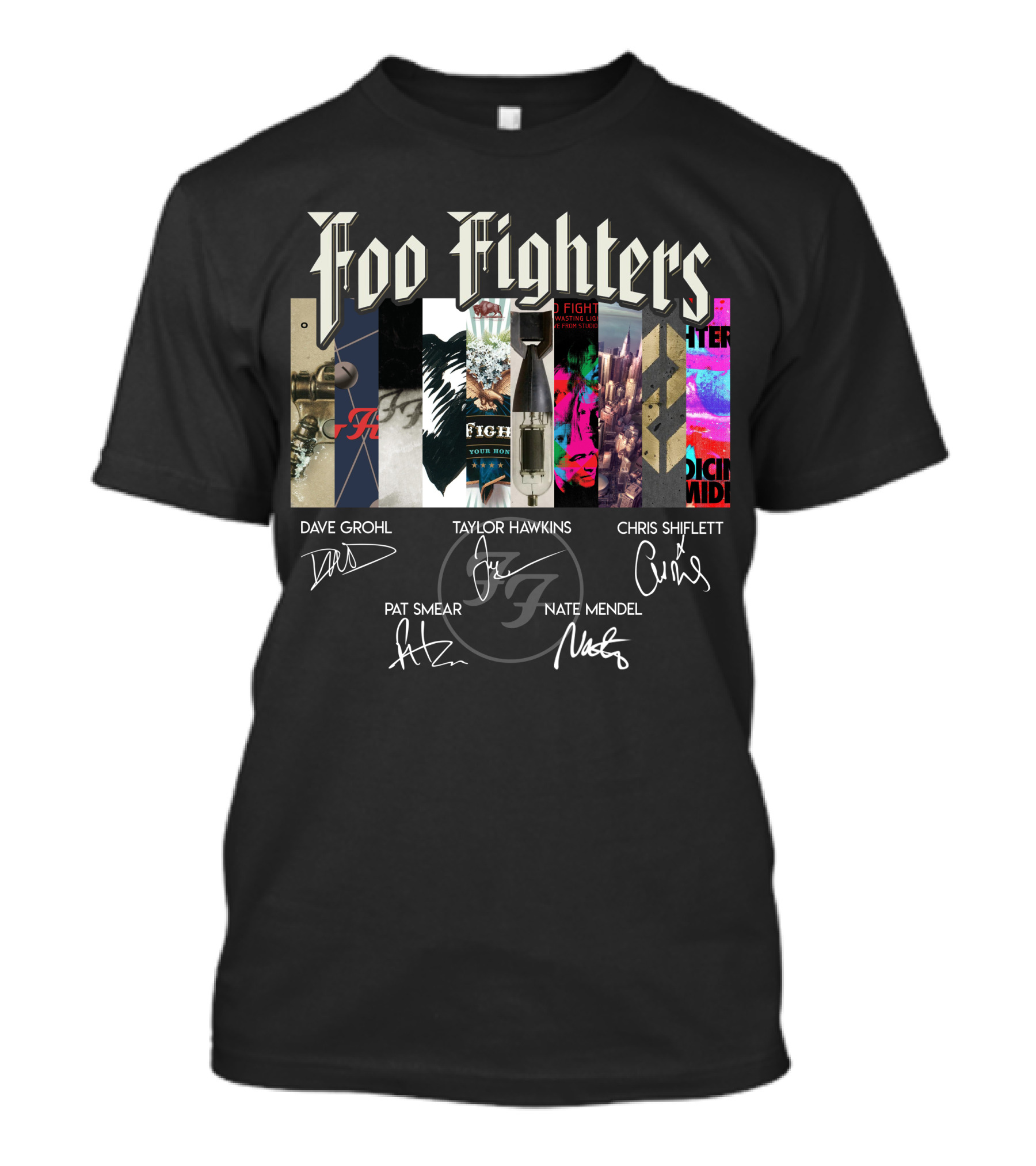 Foo Fighters Album Collage With Band Member Signatures T-Shirt