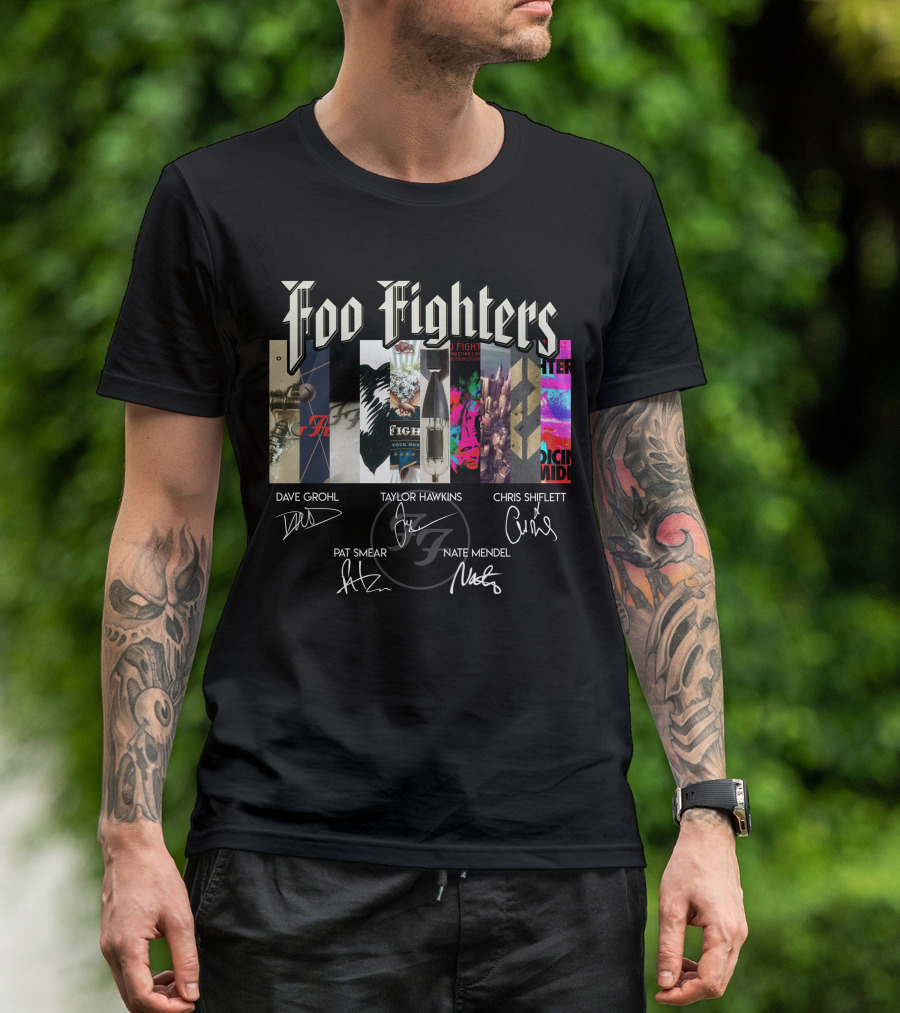 Foo Fighters Album Collage With Band Member Signatures T-Shirt