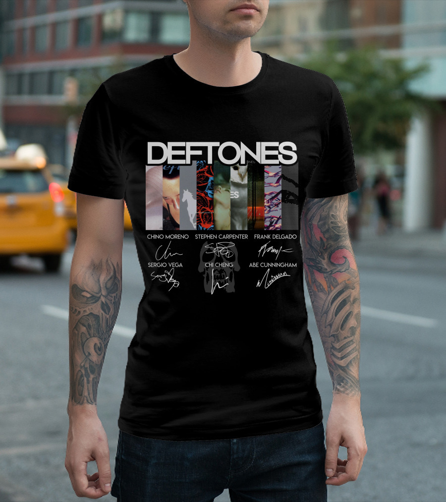 Deftones Band Member Signatures And Album Art Display T-Shirt