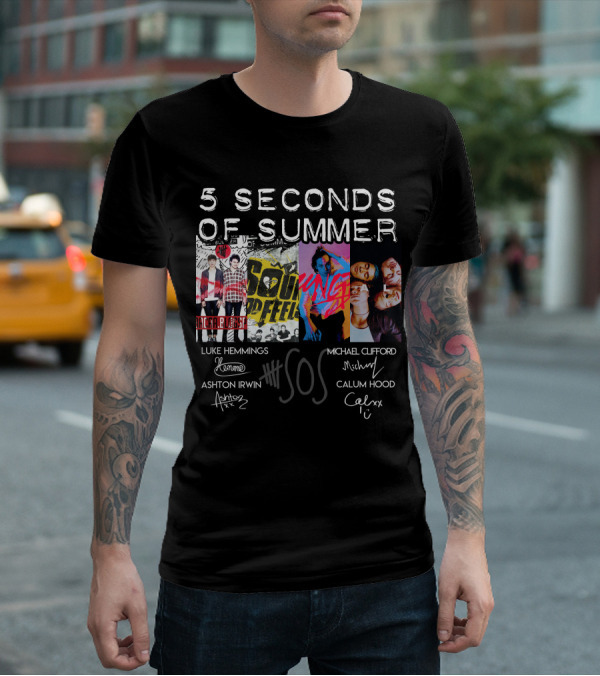 Seconds Of Summer 5Sos Luke Hemmings Michael Clifford Calum Hood Ashton Irwin Signed T-Shirt