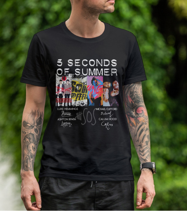 Seconds Of Summer 5Sos Luke Hemmings Michael Clifford Calum Hood Ashton Irwin Signed T-Shirt
